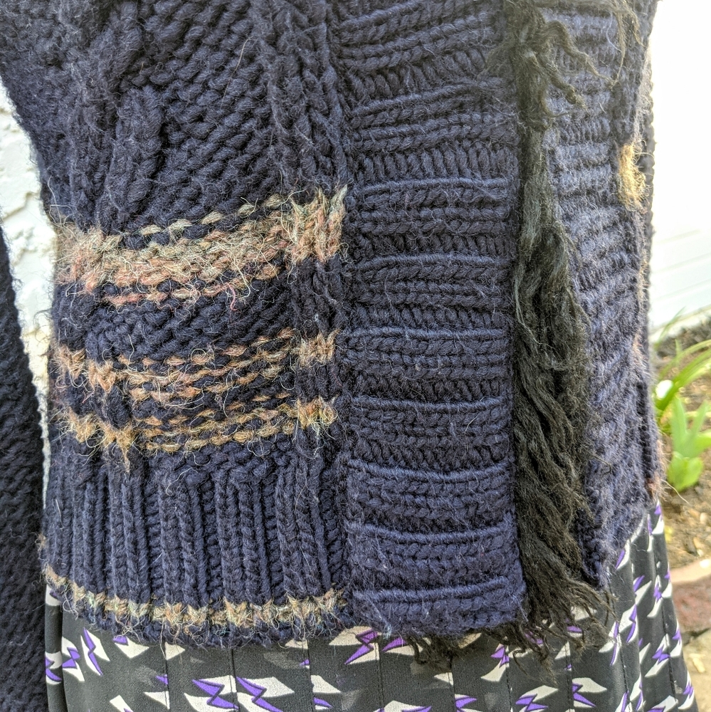 Free People Faux Fur Trim Cable Knit Sweater - Picture 2 of 8